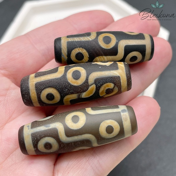 Бусина Дзи 9 глаз черно-коричневый матовый бочонок 40*14 мм