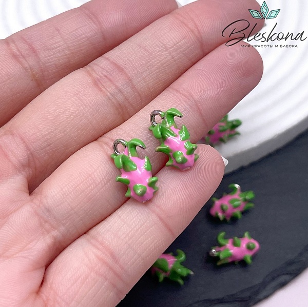 15*8,5 мм Цвет серебро, Подвеска Питахайя (драконий фрукт) эмаль