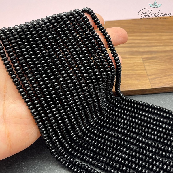 Агат черный рондель острый 4*2 мм 