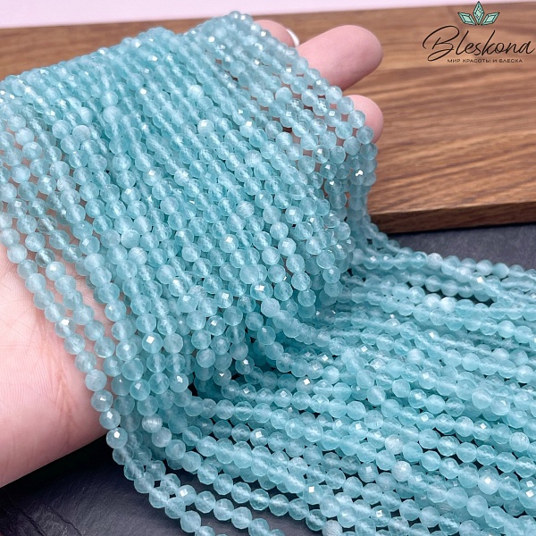 Кошачий глаз мятный микроогранка (имитация) 4 мм