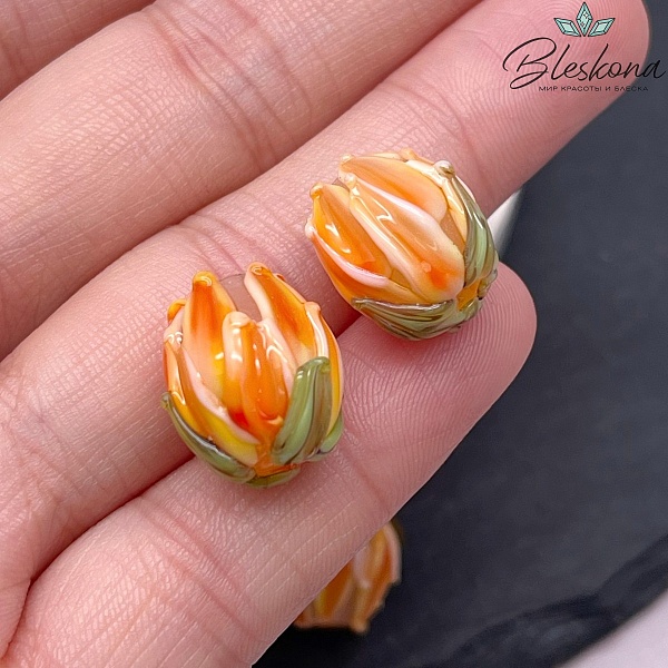 14 мм Бусина бутон ярко-оранжевый
