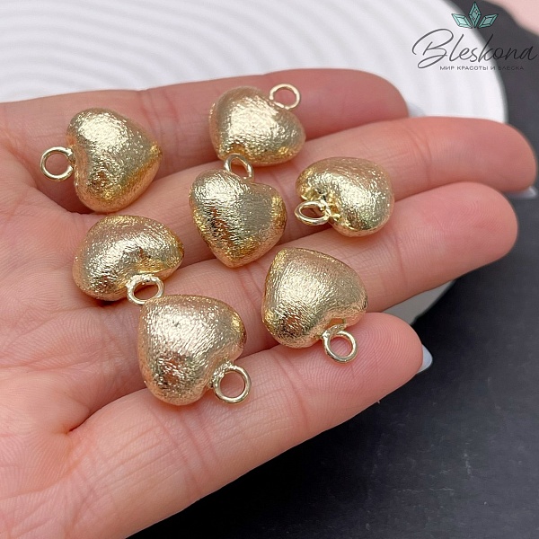 15мм, цвет золото, Подвеска сердце фактурное 