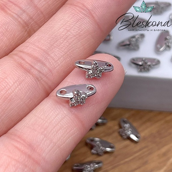 4,8*10мм Цвет серебро, Бусина - разделитель 2 ряда бабочка