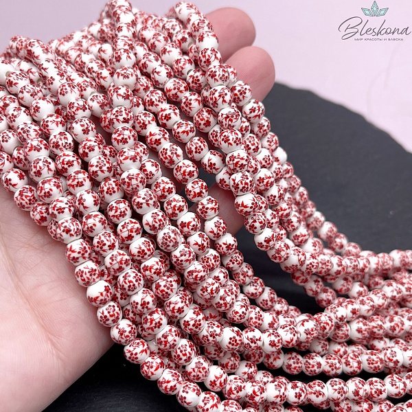 6 мм Керамика Бусина роспись гжель №10