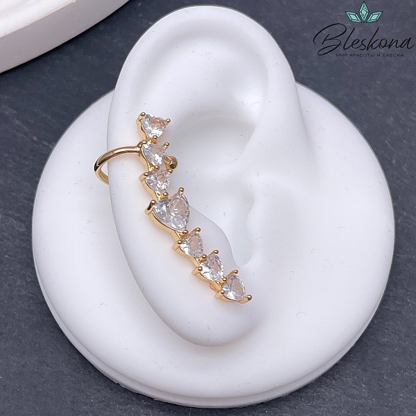 34*6,5 мм Цвет золото, Кафф сердечки цирконы (правый)