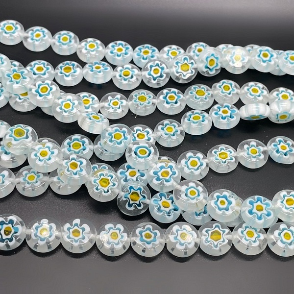 Муранское стекло голубое круг цветок  10 мм