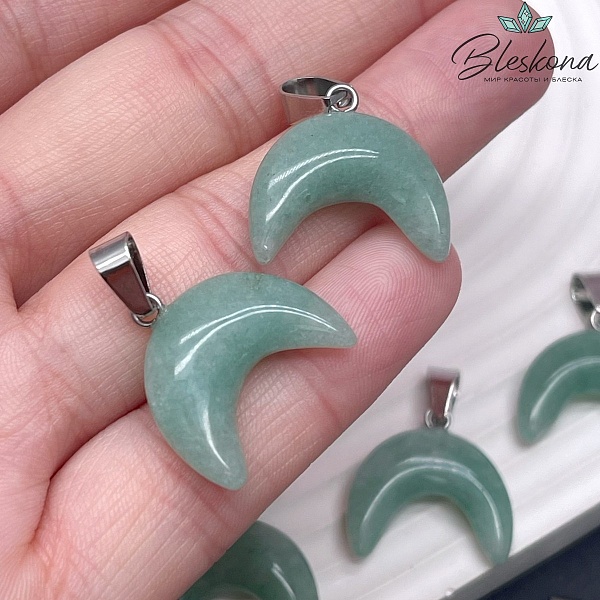 19*16,5 мм Цвет серебро, Подвеска лунница Авантюрин зеленый