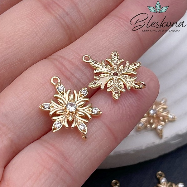 18*13 мм Цвет золото, Коннектор цветок цирконы 