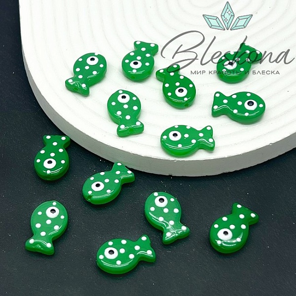 20*12 мм  Бусина рыбка зеленая