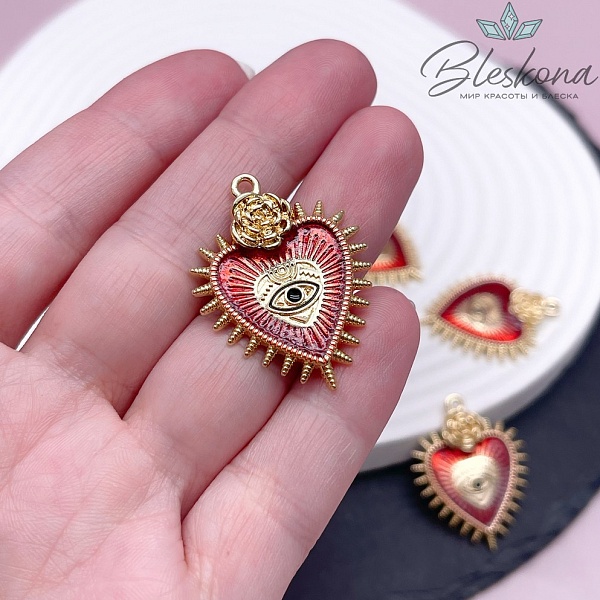 25*30 мм Цвет золото, Подвеска Сердце красное глаз черный