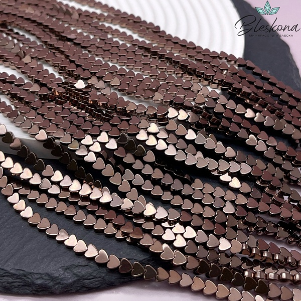 4 мм Гематин, цвет коричневый (шоколадный), сердце плоское имитация