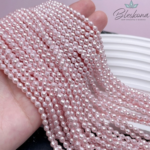 Жемчуг Майорка рис огранка, цвет розовый 4*3,5 мм
