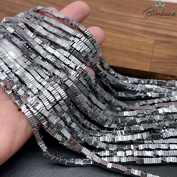 3 мм Гематин имитация, цвет темное серебро, квадрат