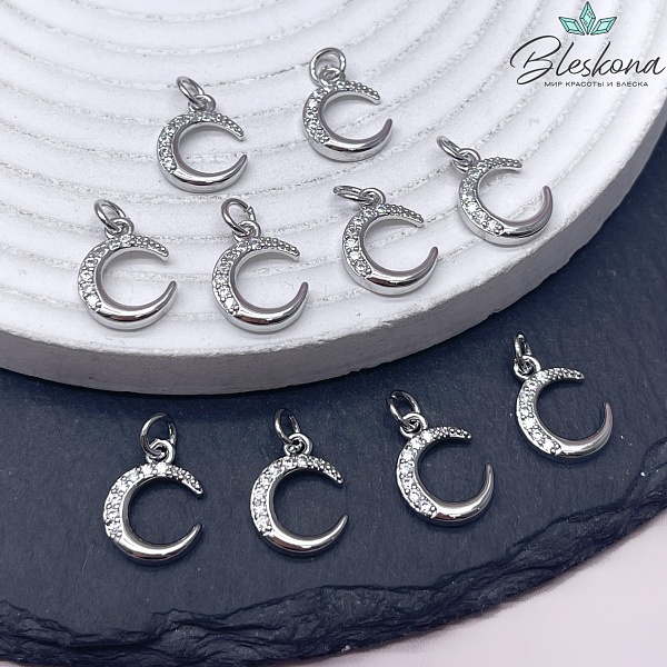14*11 мм Цвет серебро, Подвеска полумесяц с цирконами