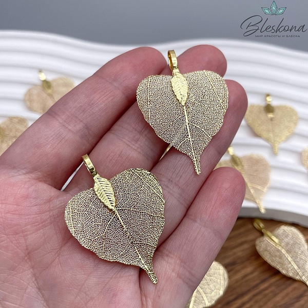 29*42 мм, Подвеска скелетированная, форма Березовый лист, Цвет золото