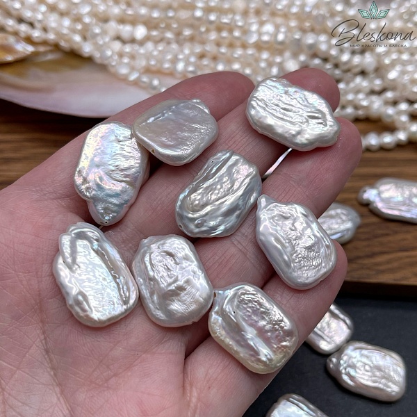 Жемчуг Барокко белый прямоугольник плоский штучно ~ (20-22)*(14-15) мм 