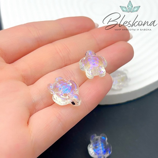 18,5*14 мм  Бусина черепаха прозрачная с переливом