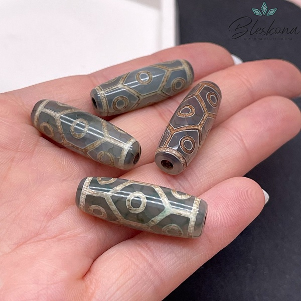 Бусина Дзи 9 глаз черепаха зелено-коричневый 30*11 мм