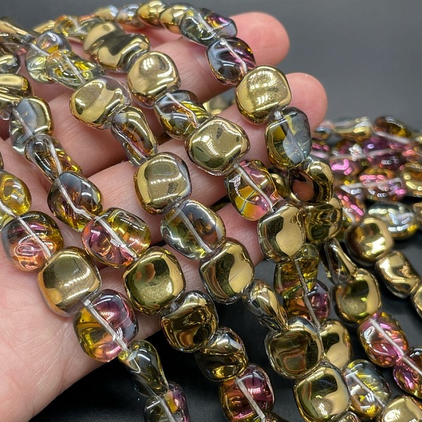 11 мм Стекло Lux, фриформ, цвет золото с фиолетовым переливом