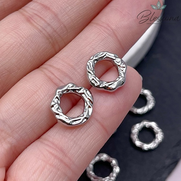 12 мм Цвет серебро, Подвеска кольцо фриформ мятое