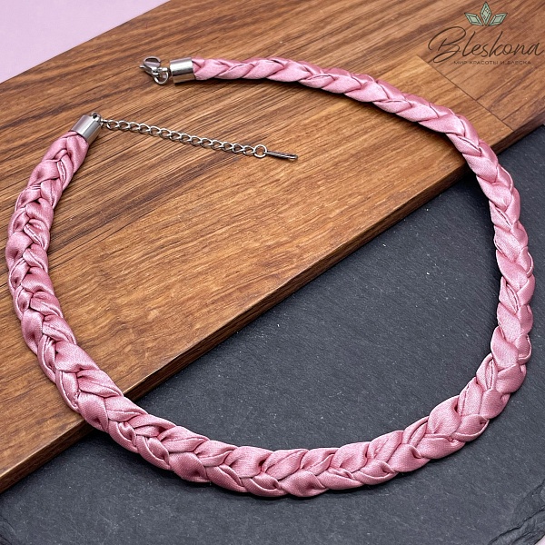 Шнурок косичка под кулон цвет розовый, серебро 40 см
