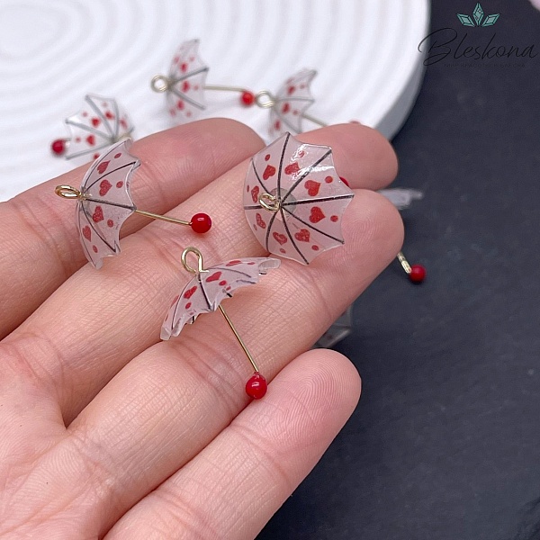 23*18 мм Цвет золото, Подвеска зонтик прозрачный красные сердечки