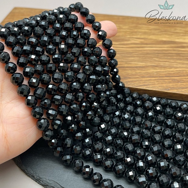 Турмалин черный (Шерл) алмазная огранка 8 мм