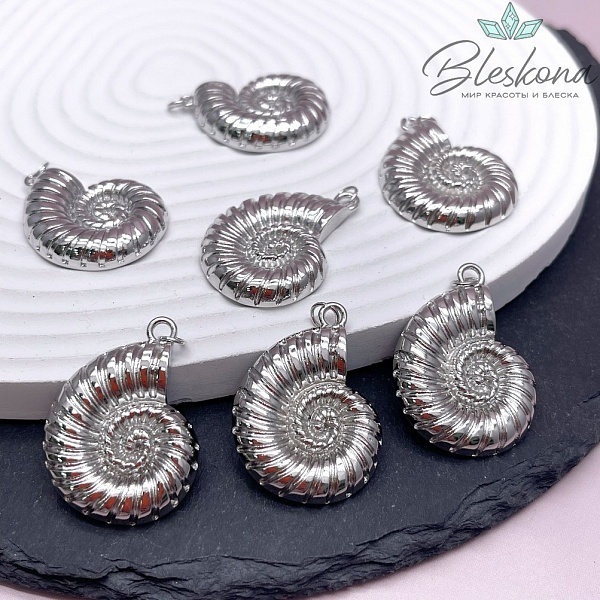 23*30,8мм Подвеска  ракушка улитка, цвет серебро 