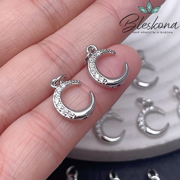 14*11 мм Цвет серебро, Подвеска полумесяц с цирконами