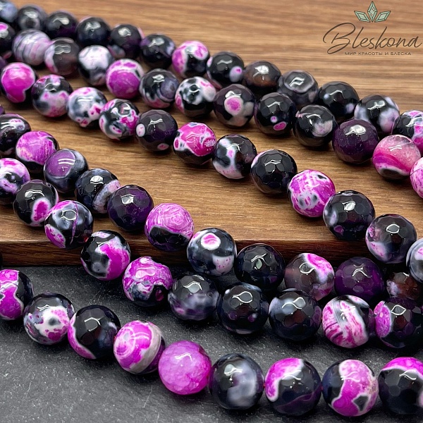 Агат черный фуксия разводы огранка 10 мм