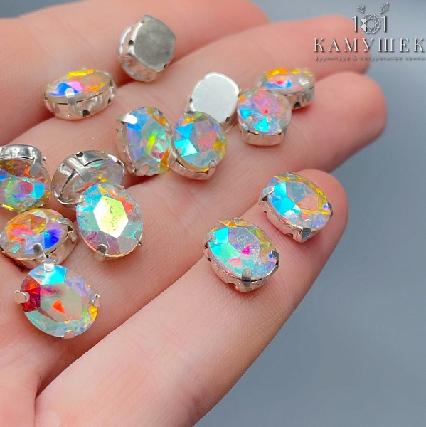 10*8мм,Бусина овал хамелеон циркон, цвет серебро