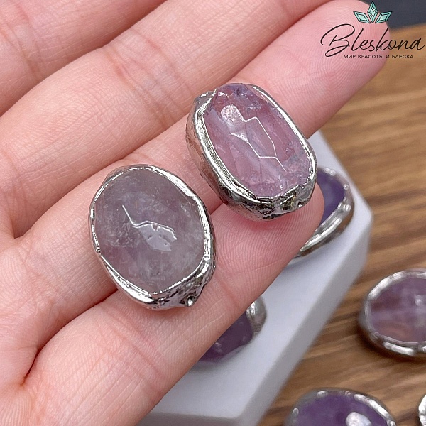 19*15 мм Цвет серебро, Бусина Лавандовый Аметист в обрамлении