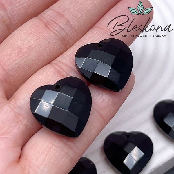 20 мм,Подвеска Сердце Черный Агат алмазная огранка