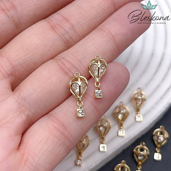 15,5*7 мм Цвет золото, Подвеска воздушный шар с цирконом