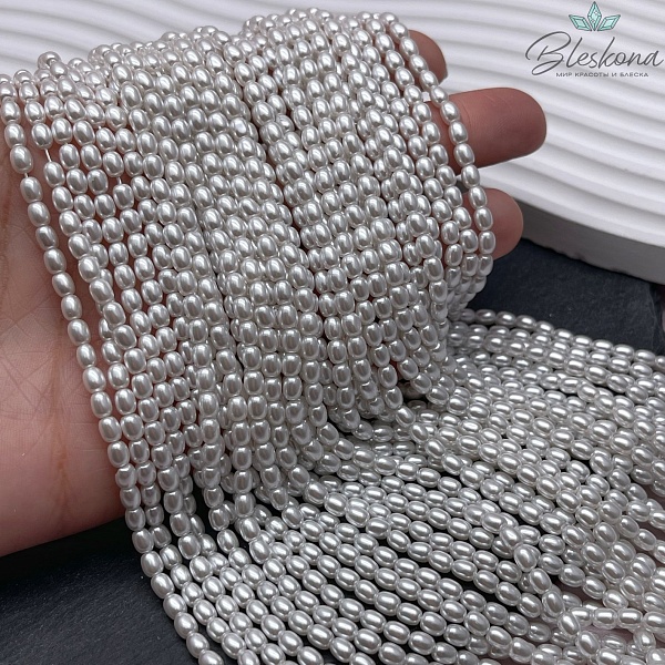 Жемчуг Майорка белая рис 3*4мм