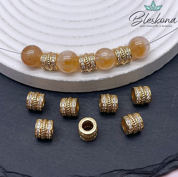 7*8,5 мм Цвет золото, Бусина цирконы
