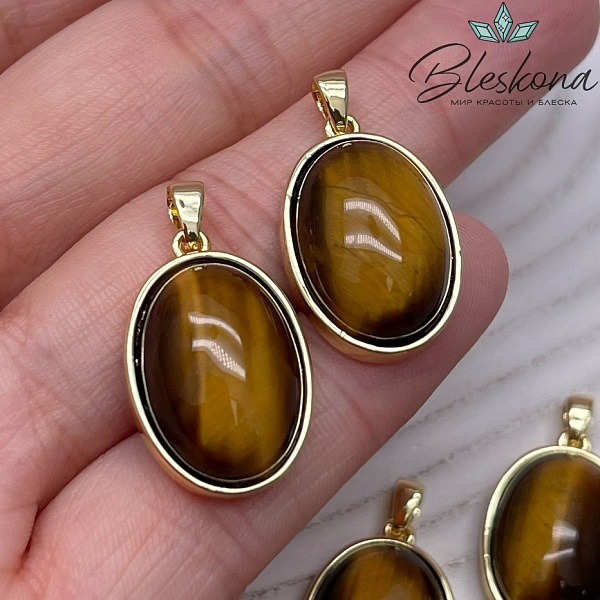 22,5*15 мм Цвет золото, Подвеска овал Тигровый глаз