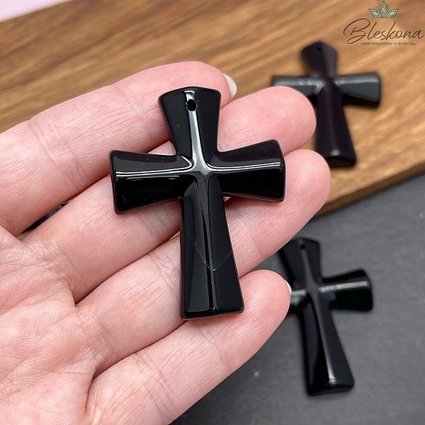 Подвеска крест Черный агат 46,5*35 мм