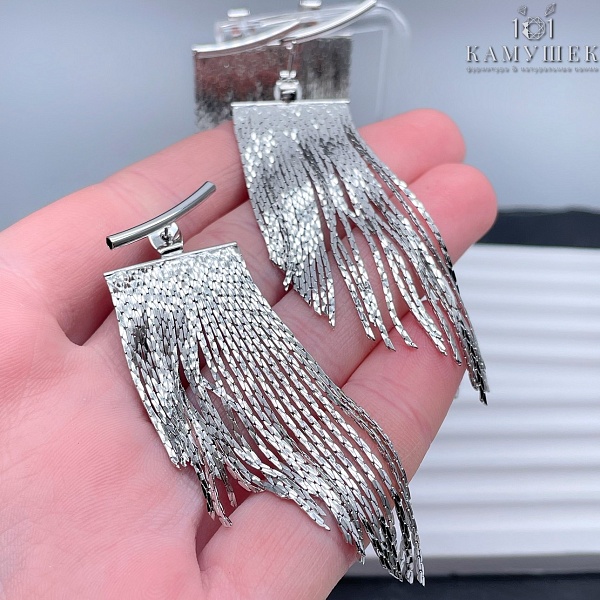 Пусеты шторки, цвет серебро 66,5*20 мм