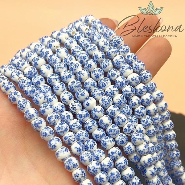 6 мм Керамика Бусина роспись гжель №2