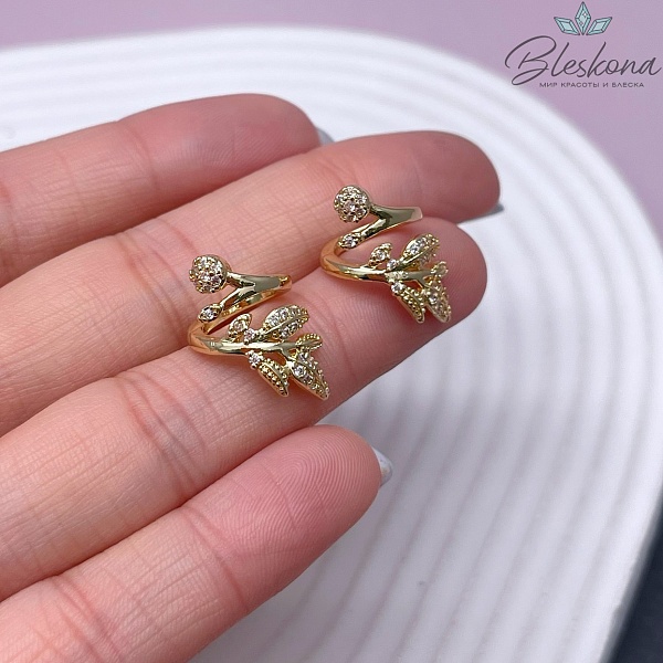 13*19 мм Цвет золото, Бусина листочки с цирконами  