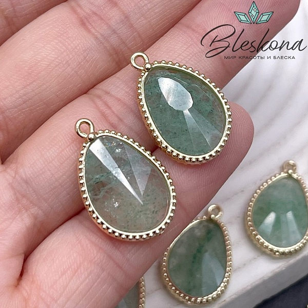 14,4*23мм, цвет золото ,Подвеска капля Тонированный кварц зеленый