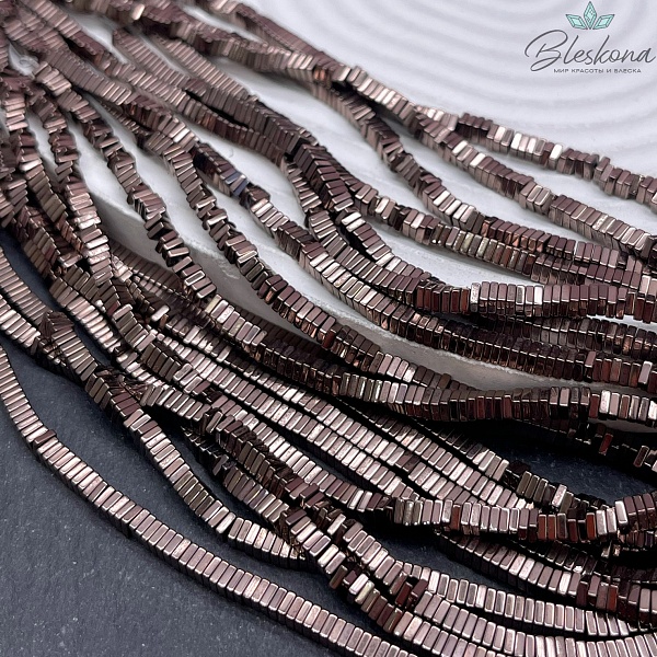 4 мм Гематин имитация, цвет коричневый, квадрат  (шоколадный)