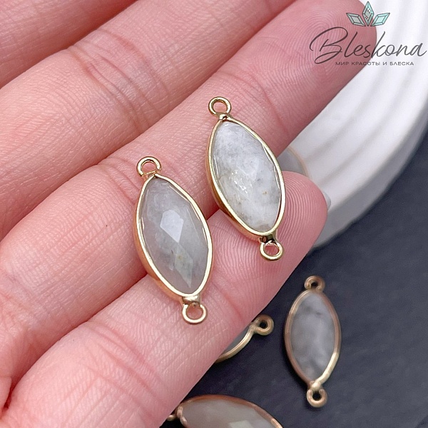 23*9 мм Коннектор лодочка Лунный камень огранка цвет золото
