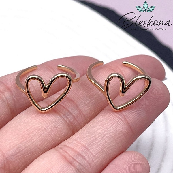 20 мм Цвет золото, Кольцо безразмерное Сердце 