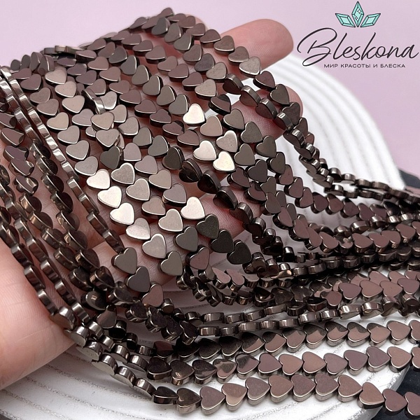 6 мм Гематин, цвет коричневый №1 (шоколадный), сердце плоское имитация