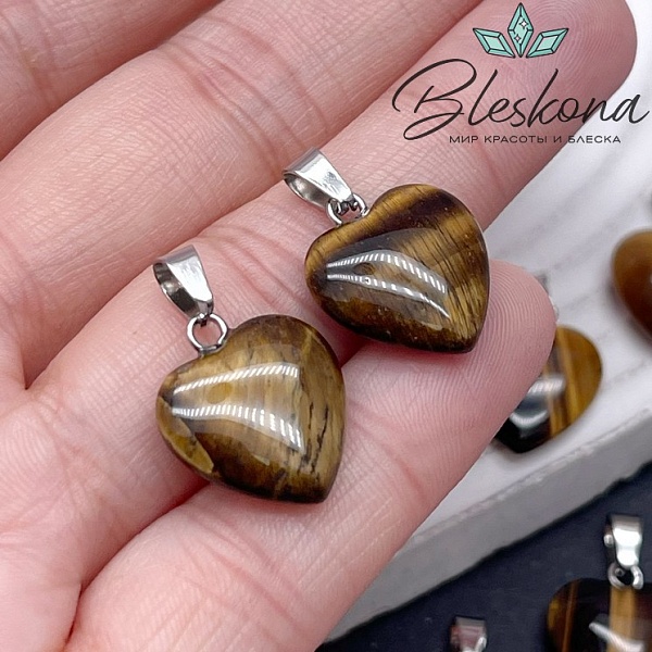 16*15 мм Цвет серебро, Подвеска Сердце Тигровый глаз