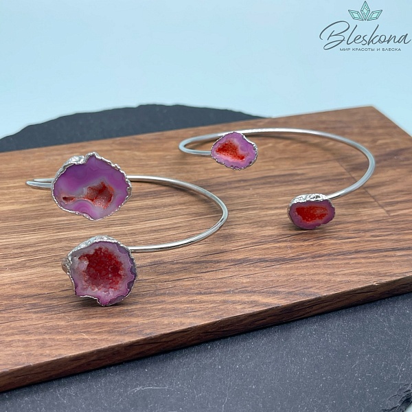 Браслет безразмерный Друзы Агата розовый 65 мм