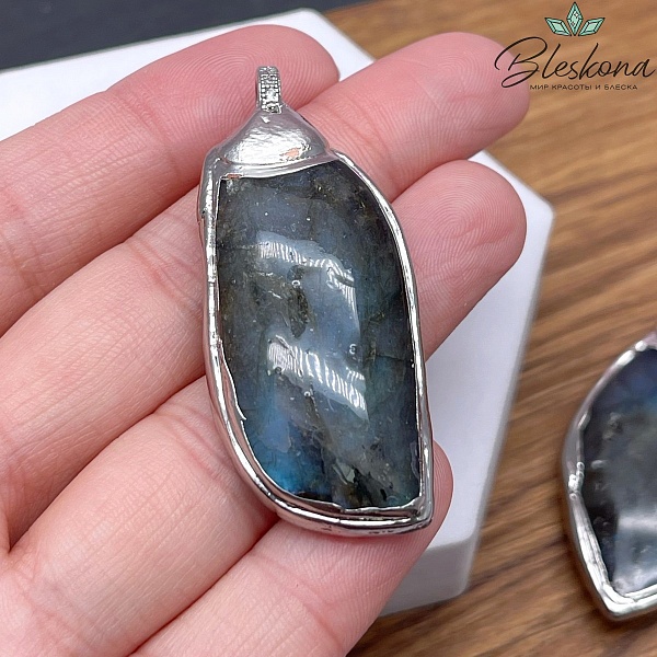 (21*23)*(52-53) мм, Цвет серебро, Подвеска фриформ Лабрадор в обрамлении с цирконами