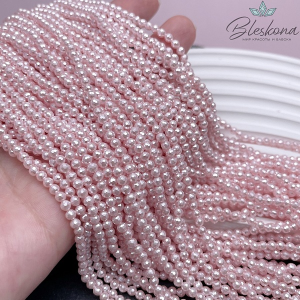 Жемчуг Майорка  огранка, цвет розовый 3 мм